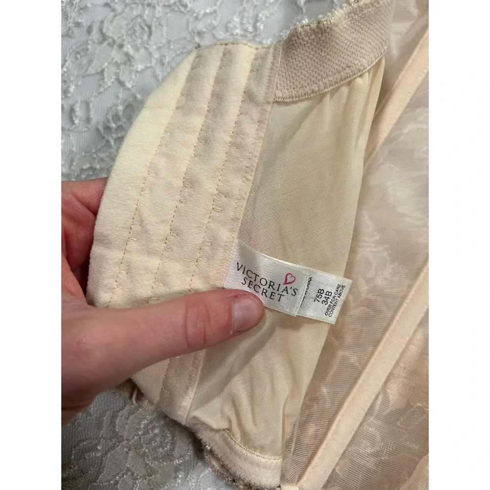Vintage Victoria's Secret Floral Embroidered Mesh Bustier Corset 34B Romantic